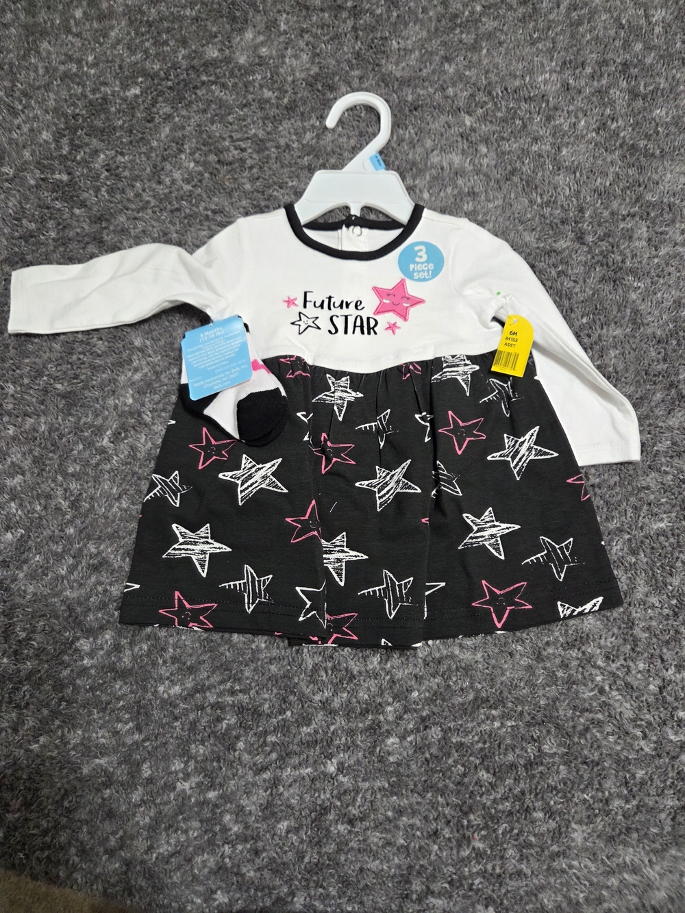 Kids Matching Set - Black & White with Pink Stars 3 Piece